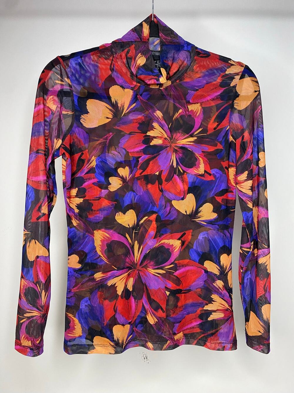 JOHNNY WAS Jade Women's Small Eclipse Floral Mesh Turtleneck Top Bright Colorful